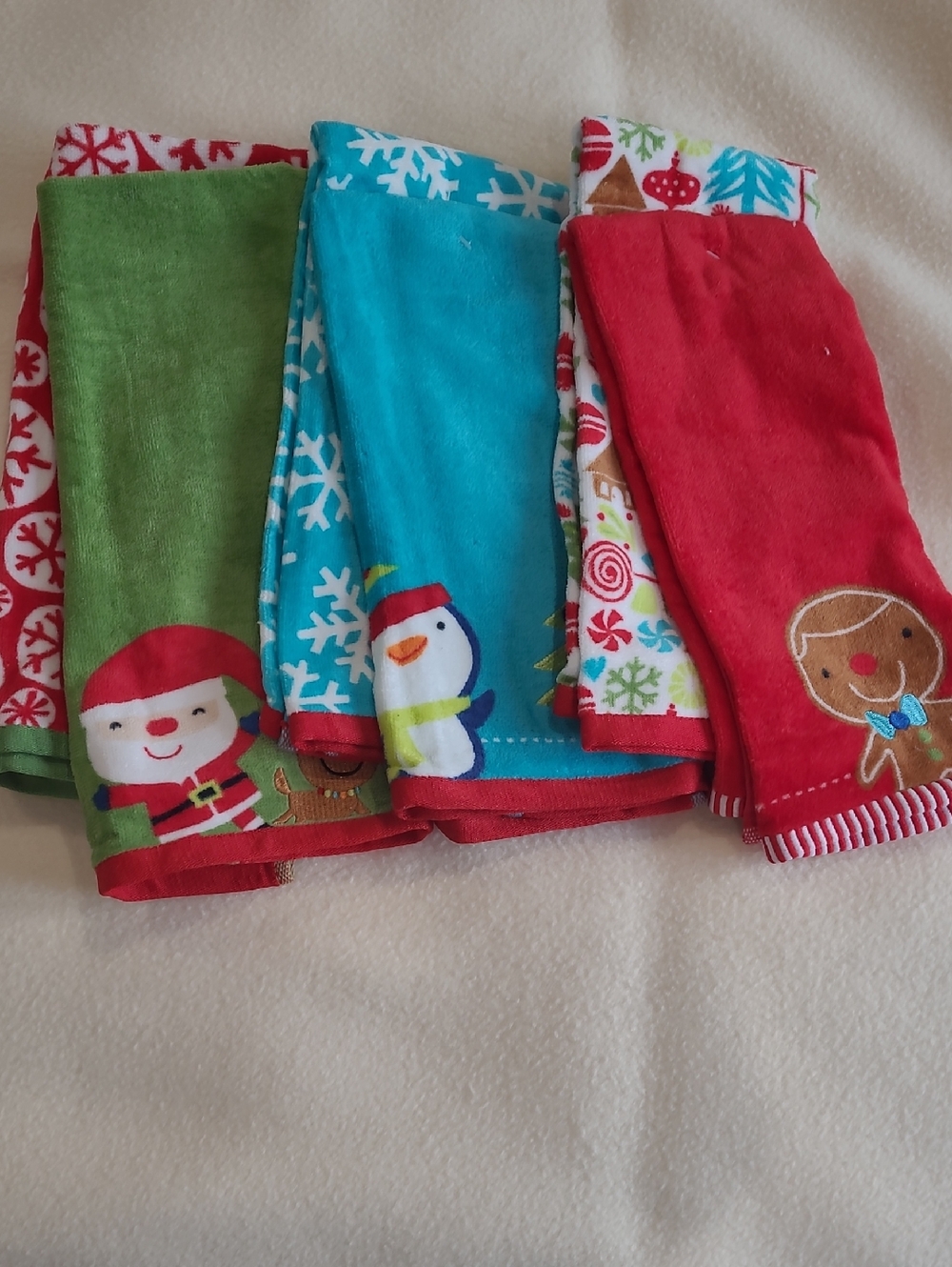 Holiday Kitchen Towels Set - Santa, Snowman & Gingerbread
